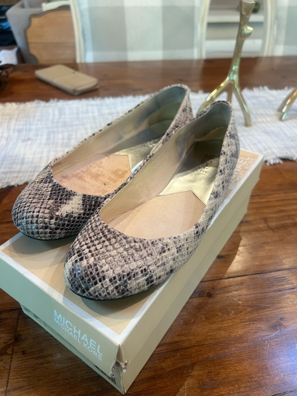 Michael Kors Snake-Print Ballet Flats in Beige and Taupe